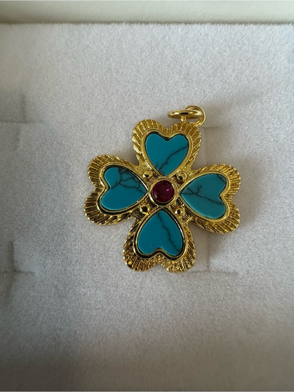 Freida Rothman Vault  Gold over Brass turquoise Clover Heart Pendant
